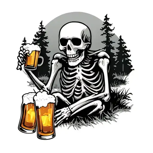 Skeleton Camping Drinking Beer