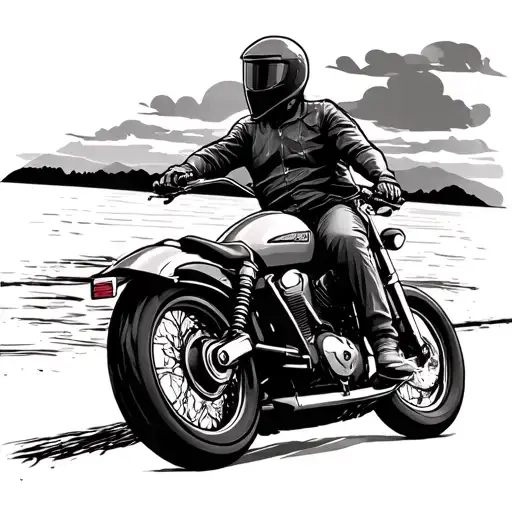 Motorcycle Riding Into The Sunset