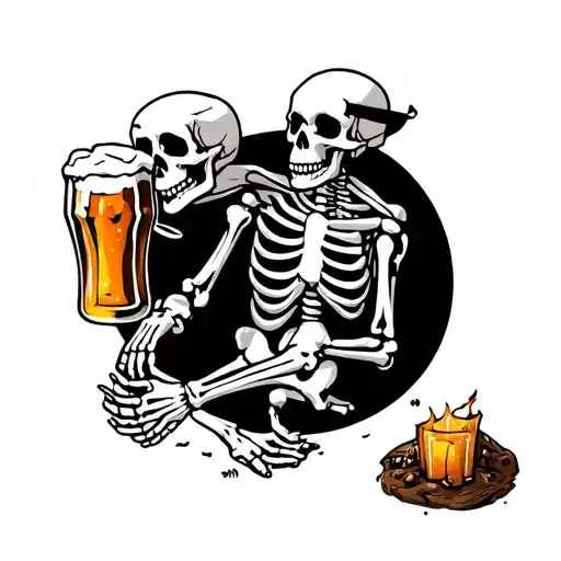 Skeleton Camping Drinking Beer