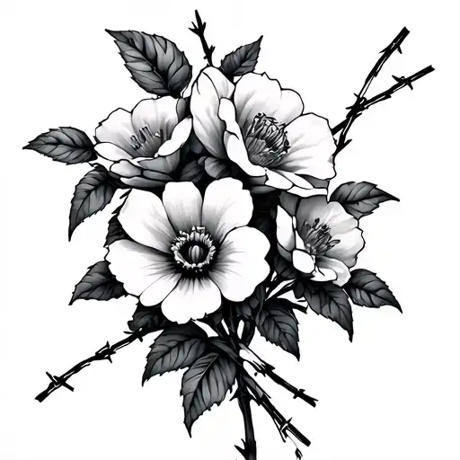 Flowers And Barbed Wire Wrapped