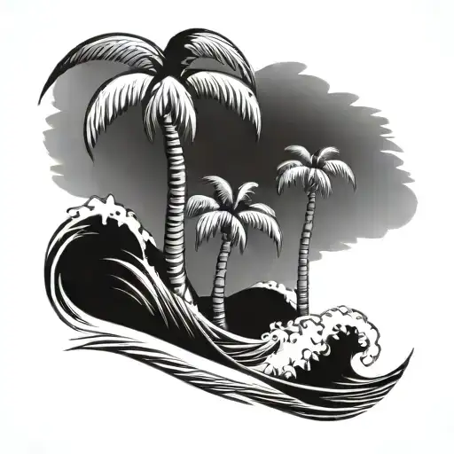 Palm Tree Wave And Setset