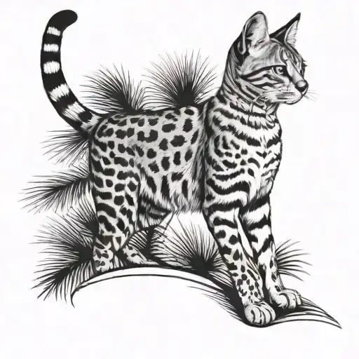 Savannah Cat Standing Beside A Palm Tree