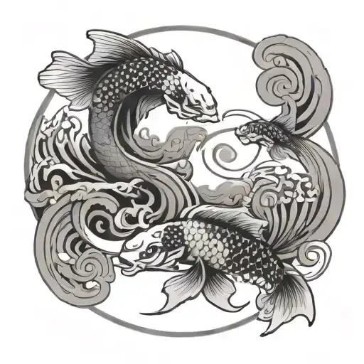 Shinto Gate With Yin&yang Koi Fish Jumping