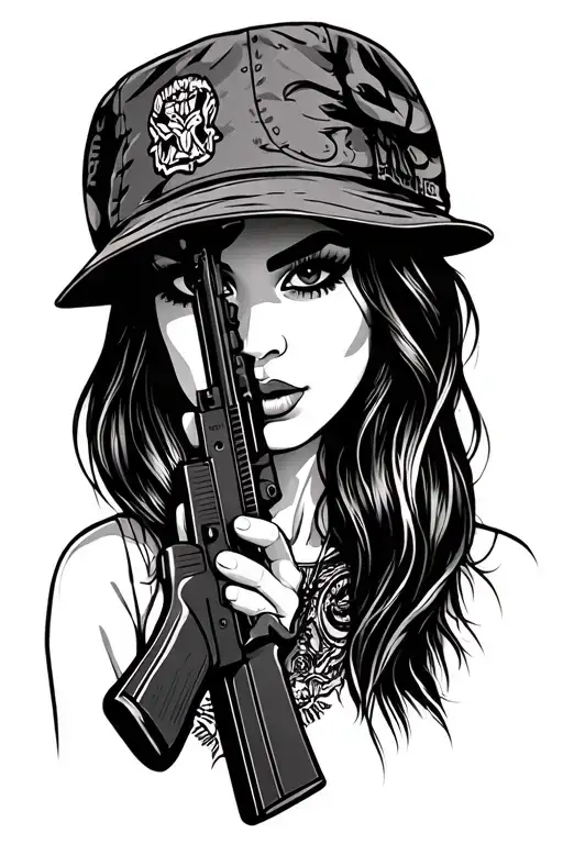 Pretty Payasa Chicana Holding A Ak 47