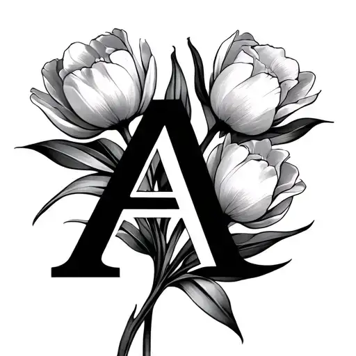 Letter A Inside Tulip Flower Bouquet