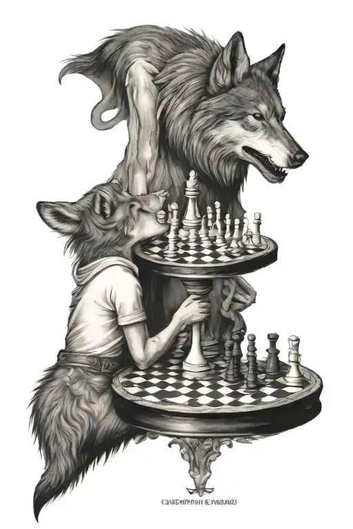 Olf And Young Wolf Playing Chess