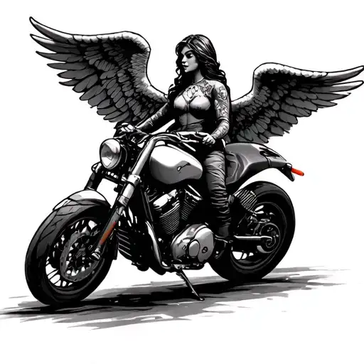 Motorcycle With A Guardian Angel Watching