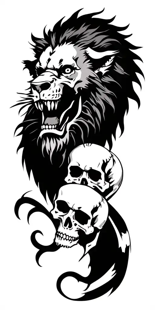 Demon Lion With Skulls And Grim Reaper