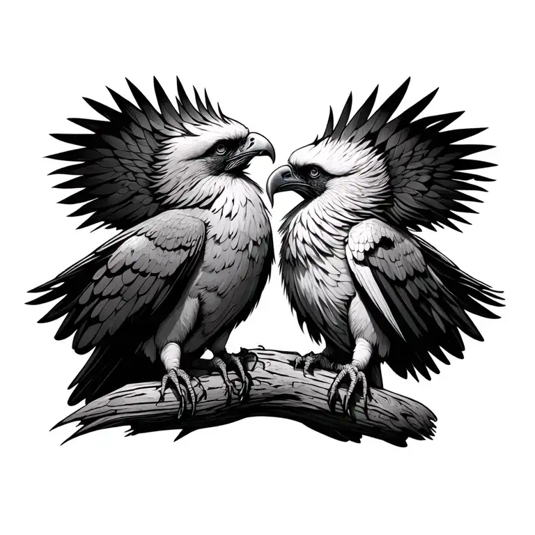 Perches Vulture And Mccaw Bird Facing Each Other Chest Piece