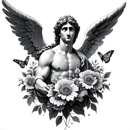 Fineline Male Angel With Flowers And Butter Fly Small