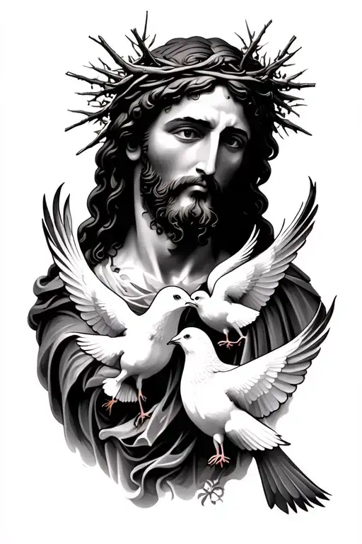 Jesus With His Thorn Crown And 3 Doves Together Representing Family Forearm