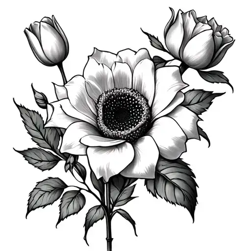 Rose And Tulips Sunflowers Lilly