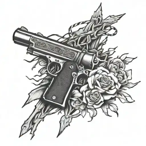 Pistol Wrapped With Barbed Wire And Death Before Dishonor Words
