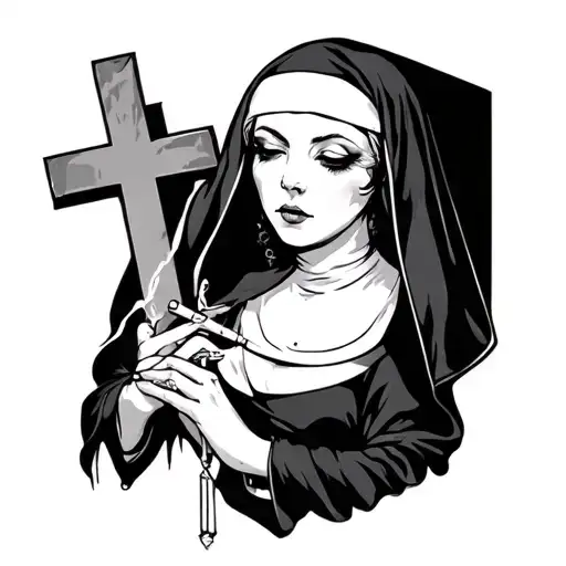 Sexy Nun With A Cross And A Cigarette Being Consumed