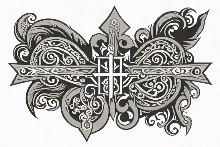 Tribal Band With Cross And Initials Jmm