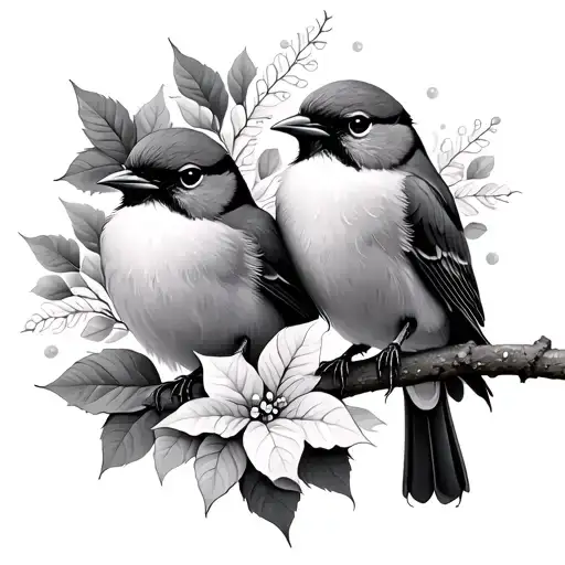 2 Winter Birds In Poinsettas