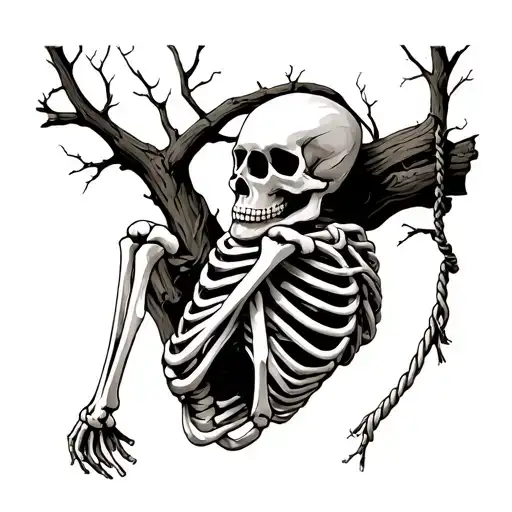 Skeleton With A Rope Loop Hanging From A Tree