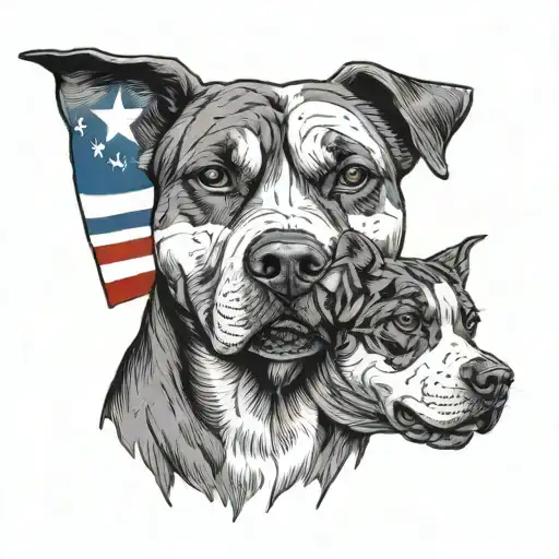 A Puerto Rican Flag With A Pitbull And Husky Standing Side By Side