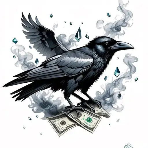 Raven With Smoke Crystals And Hundred Dollar Bills