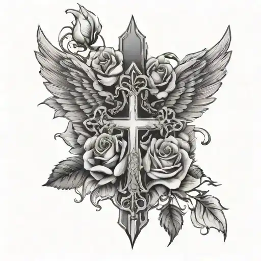 Cross With Roses Chains And Wings With Nothing In The Middle Of The Cross