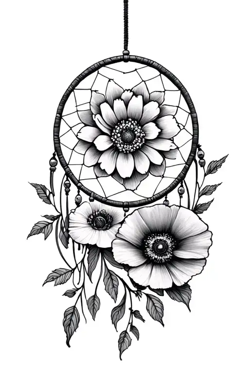 Marigold And Poppy Flower Dreamcatcher