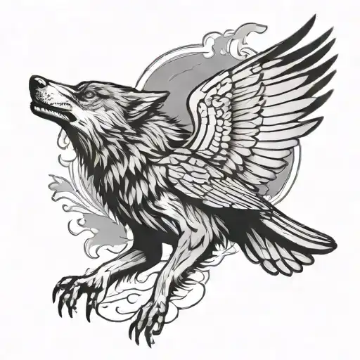 Wolf And Raven Flying