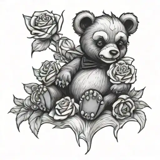 Vampire Tooth Teddy Bear Sitting Roses