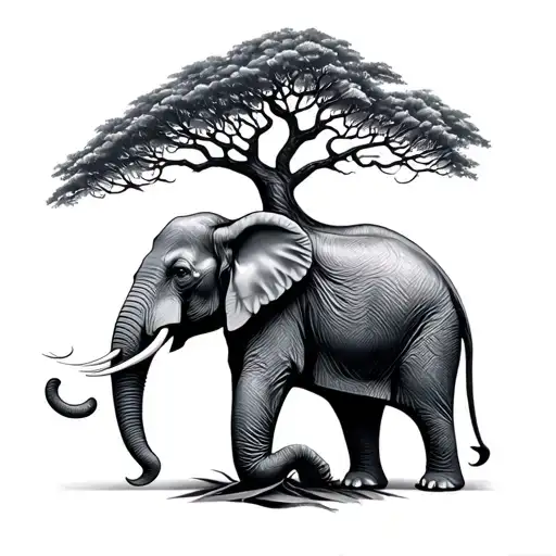 Elephant And Tree Of Life Intertwined
