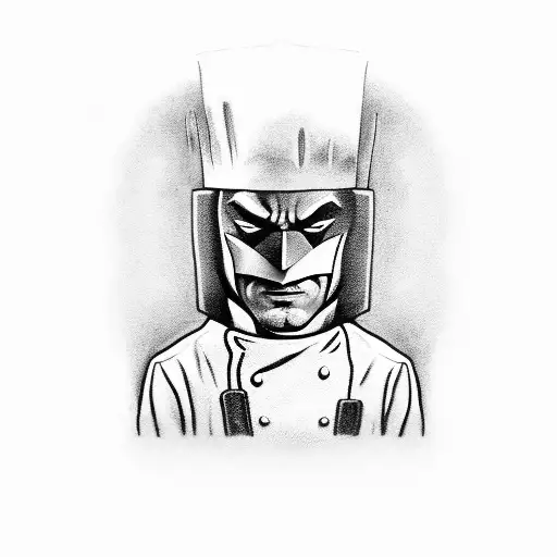 A Black And Grey Portrait Of Batman Wearing A Chef's Hat