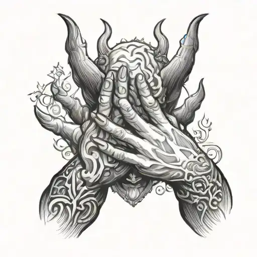 Devil Hand And Human Hand Praying Hands