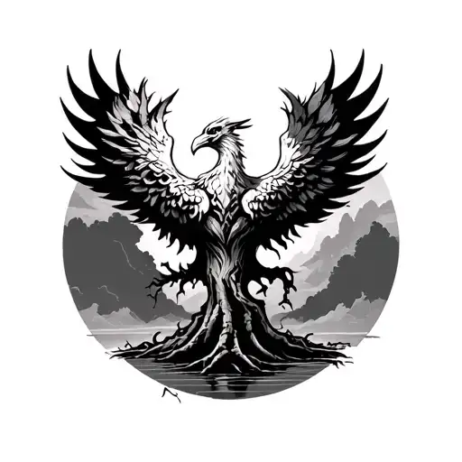 Banyan Tree With Phoenix Rising From Addiction