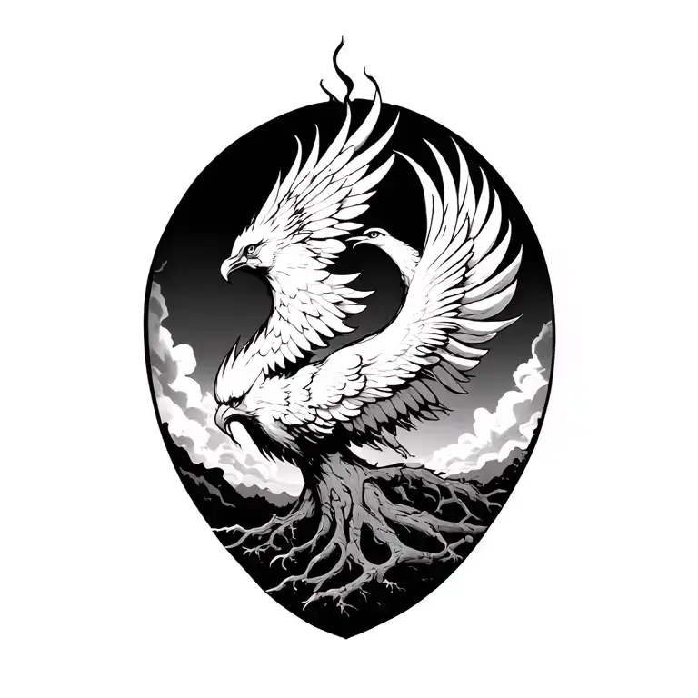 Banyan Tree With Phoenix Rising From Addiction