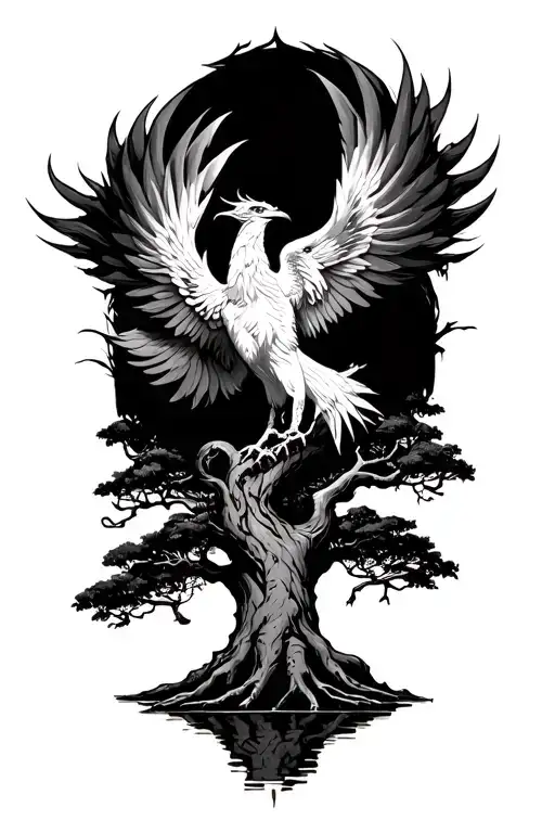 Banyan Tree With Phoenix Rising From Addiction