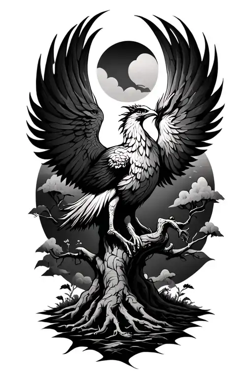 Banyan Tree With Phoenix Rising From Addiction