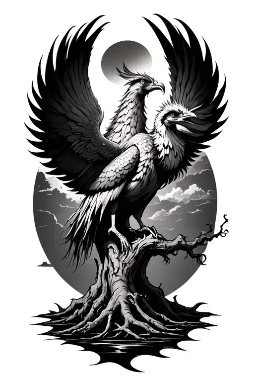 Banyan Tree With Phoenix Rising From Addiction