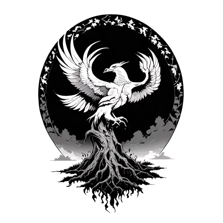 Banyan Tree With Phoenix Rising From Addiction