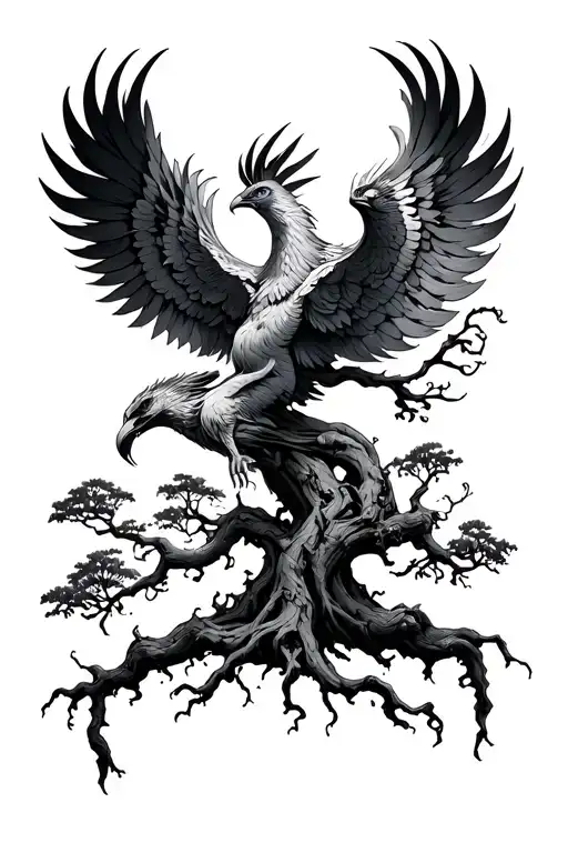 Banyan Tree With Phoenix Rising From Addiction
