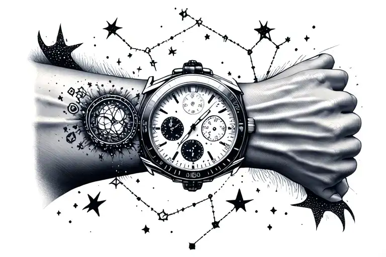 Wrist Watch Surrounded By Constellations Placed On My Wrist