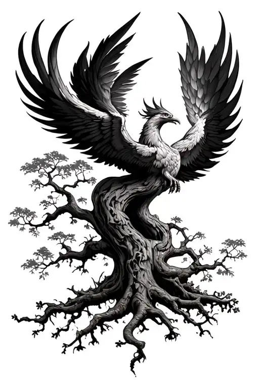 Banyan Tree With Phoenix Rising From Addiction