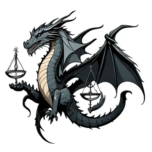 Dragon With Compass And Scale In Hand Holding