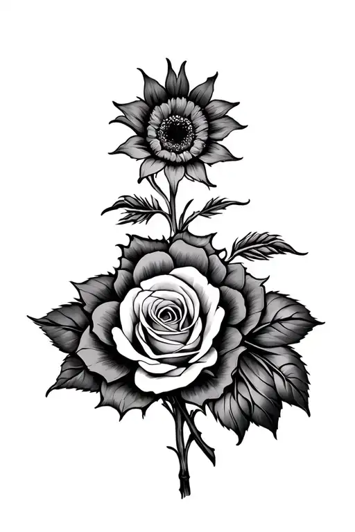 Sun Flower And Roses