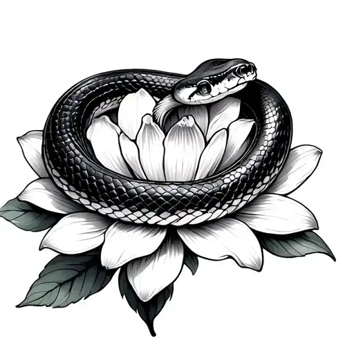 Snake Coiled On A Flower