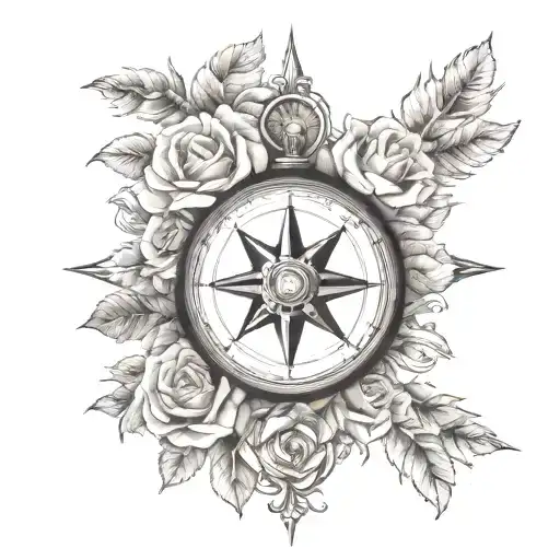 Compass Surrounded By Roses No Leaves