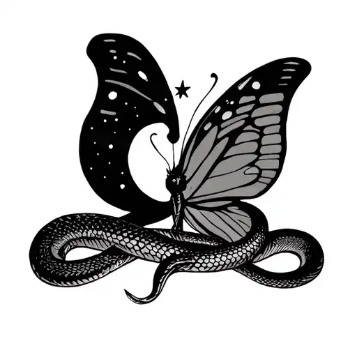 Butterfly With Snake In The Middle With Moon At Top With A Sort Of Star