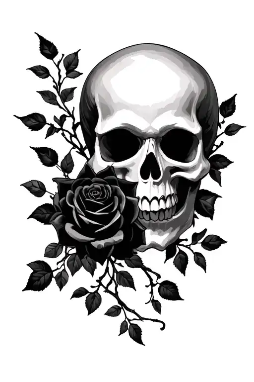 Skull And Black Roses With Vines