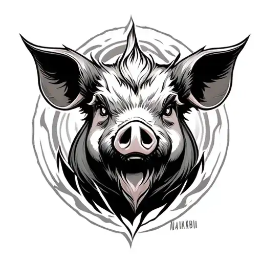 Namakubi Style Tattoo With A Pig Head