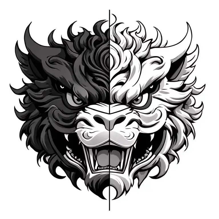 Foo Dog Mix With Mask Split In Half