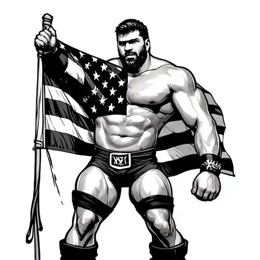 Wrestler Waving American Flag