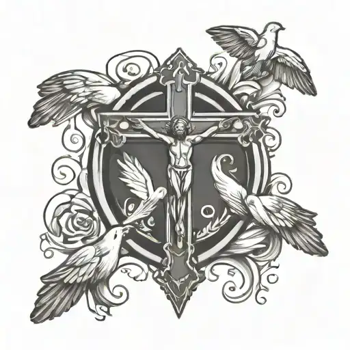 Two Hands Whit Crucifix Necklace With Four Doves