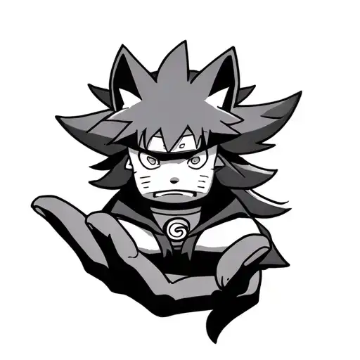 Naruto's Nine -Tailed Fox Sits On His Hand With A Furious Face